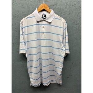 FootJoy Golf Polo Shirt Men’s‎ Medium White Blue Stripe Performance Stretch